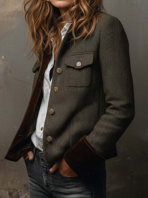 Andrea | Blazer Vintage Chevrons à Liserés Contrastés