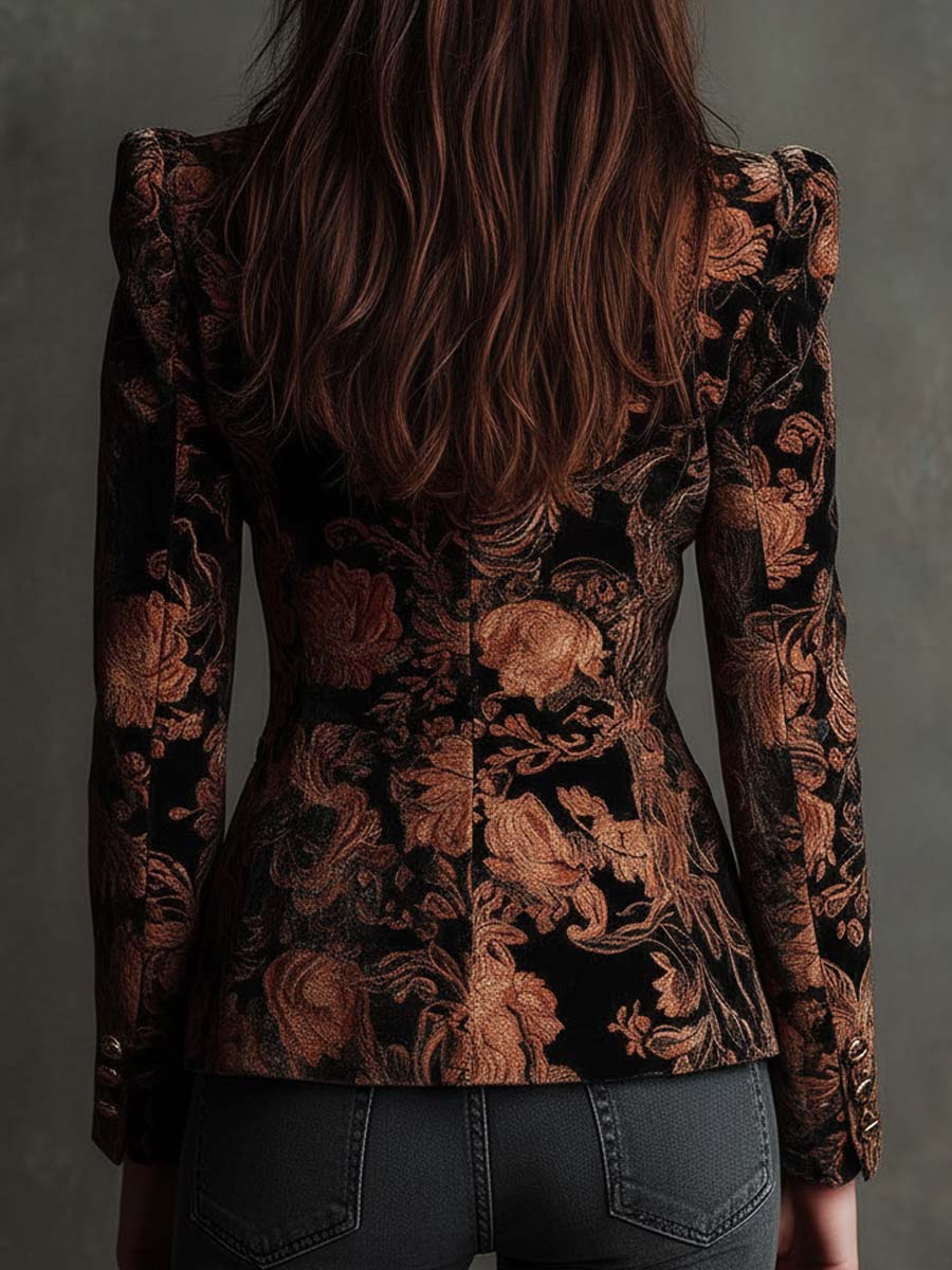 Florencia | Blazer Tailleur Imprimé Floral Noir et Bronze