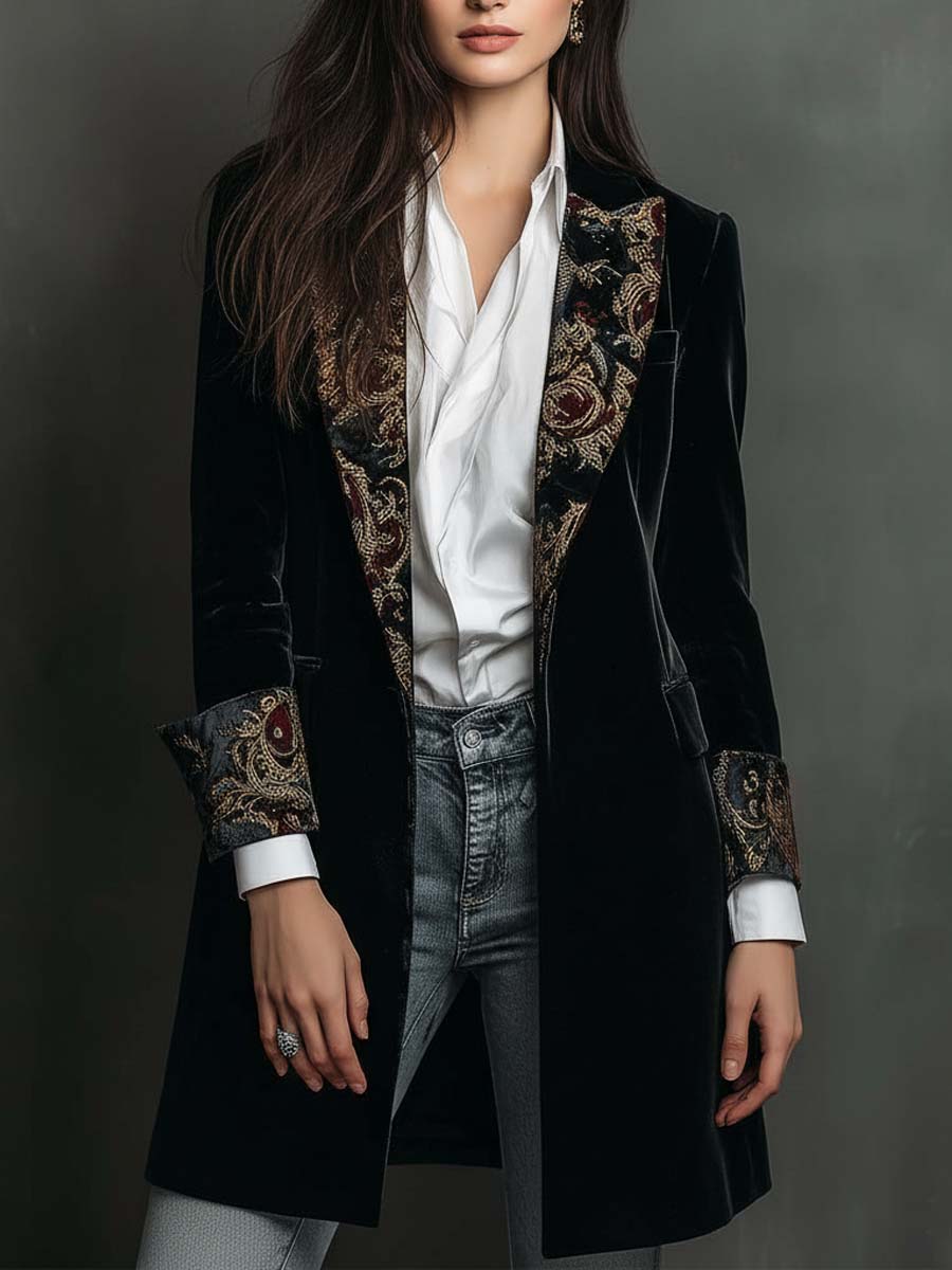 Dulce | Blazer Ajusté Imprimé Baroque Noir