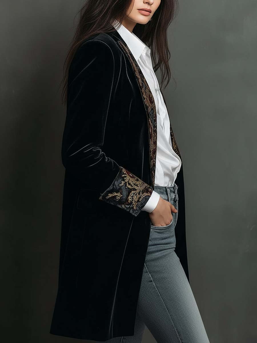 Dulce | Blazer Ajusté Imprimé Baroque Noir