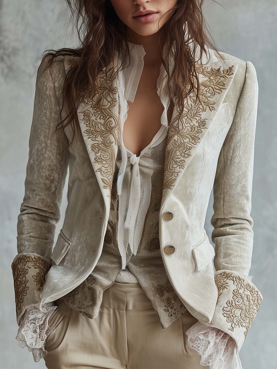 Francisca | Blazer Tailleur Brodé Ivoire