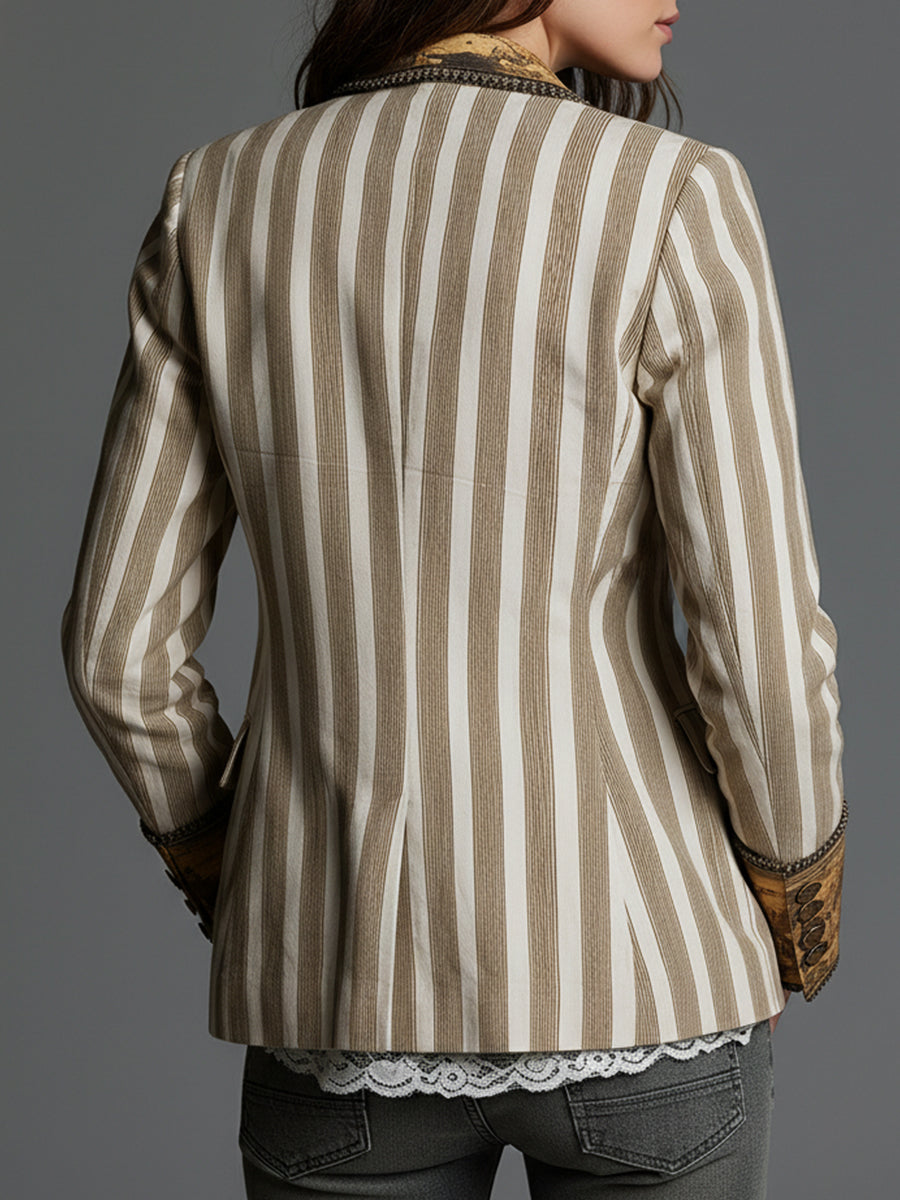 Fabiola | Blazer Bohème Rayé à Col Imprimé
