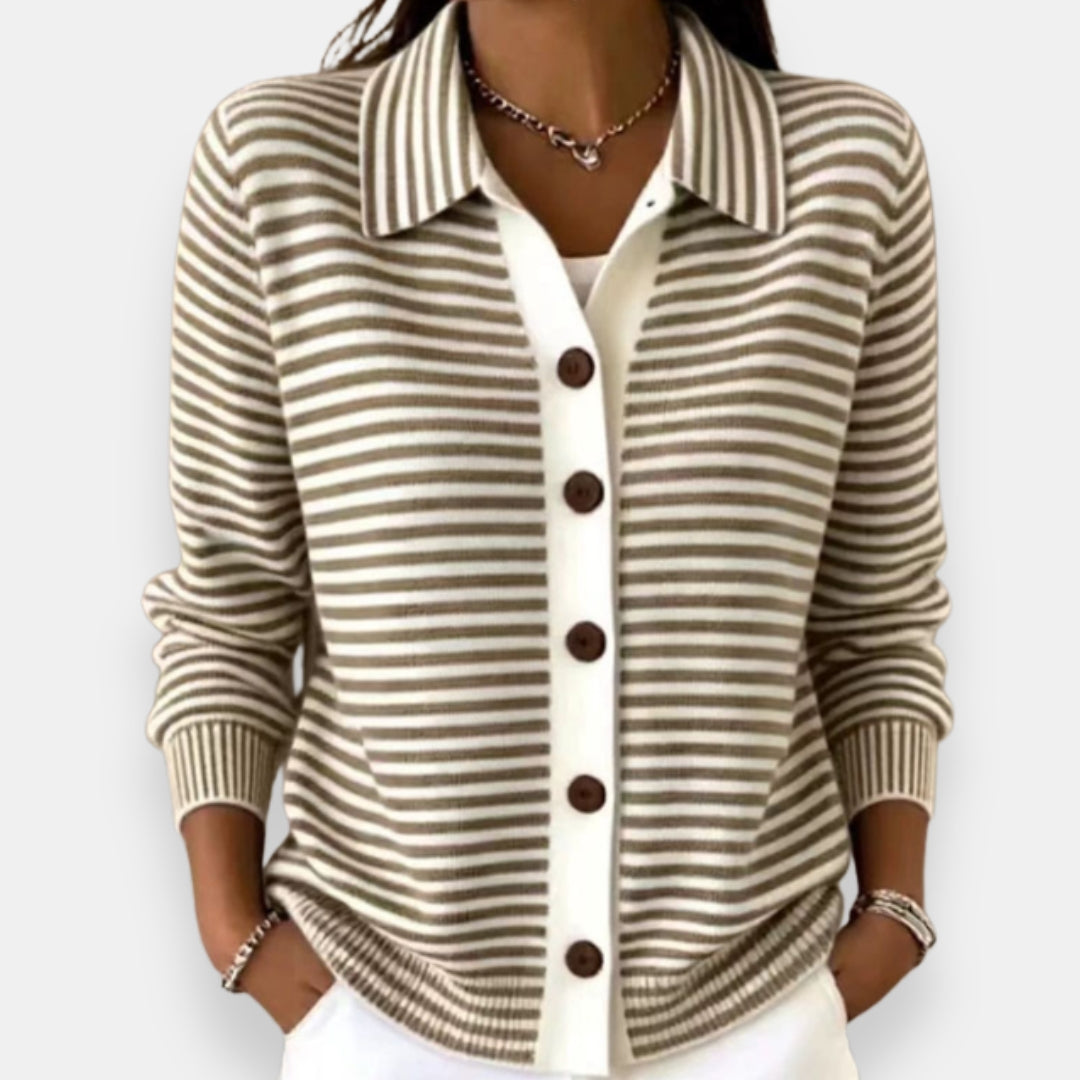 Azucena | Gilet en Maille Rayé Boutonné