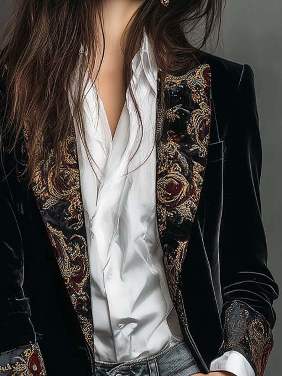Dulce | Blazer Ajusté Imprimé Baroque Noir