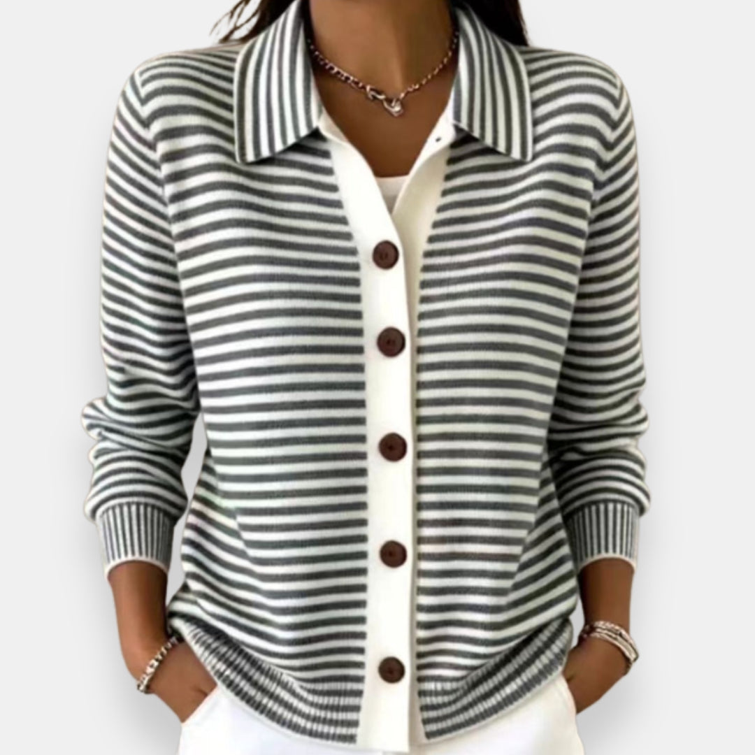 Azucena | Gilet en Maille Rayé Boutonné