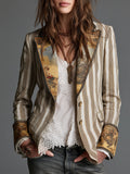 Fabiola | Blazer Bohème Rayé à Col Imprimé