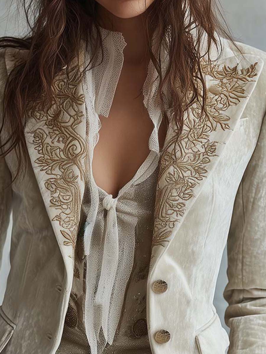 Francisca | Blazer Tailleur Brodé Ivoire