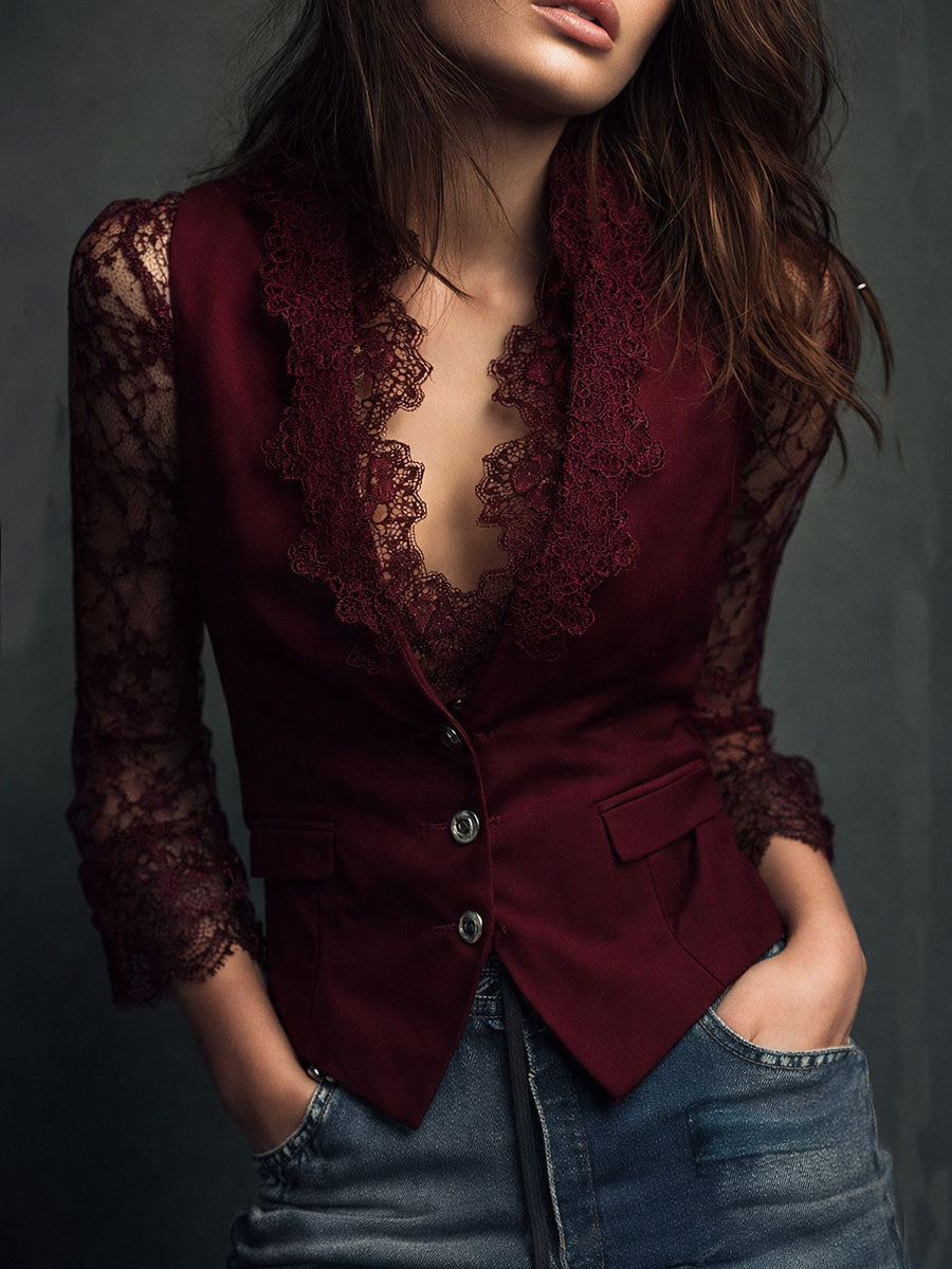 Graciela | Blazer Noir à Manches Semi-Transparentes