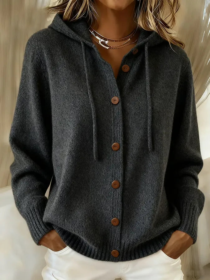 Sofía | Gilet en Maille à Capuche et Boutons