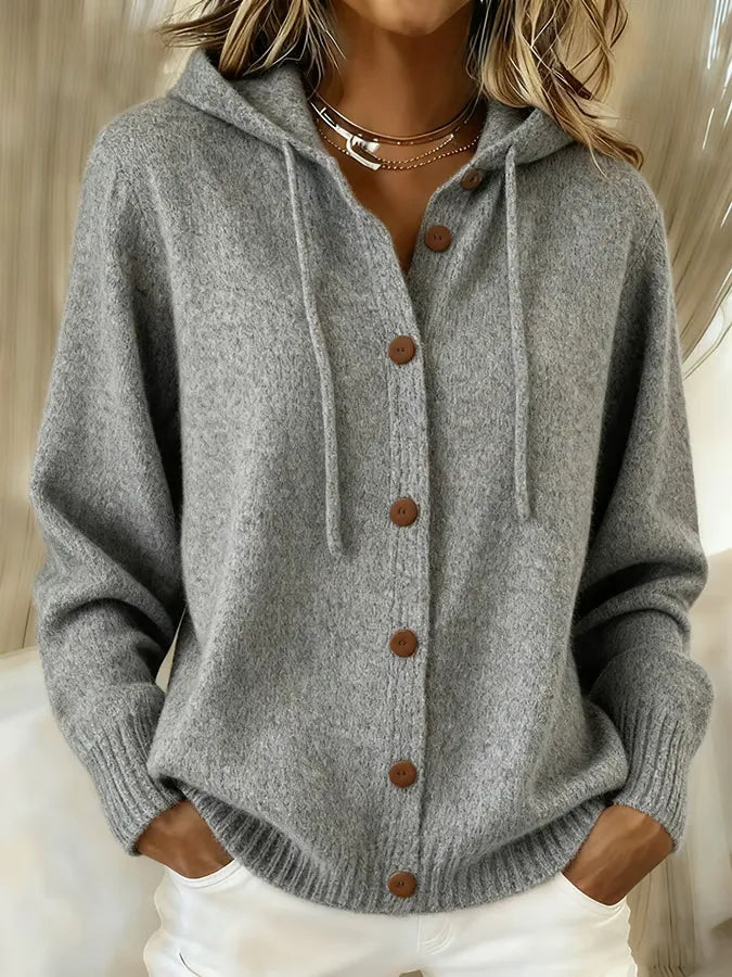 Sofía | Gilet en Maille à Capuche et Boutons