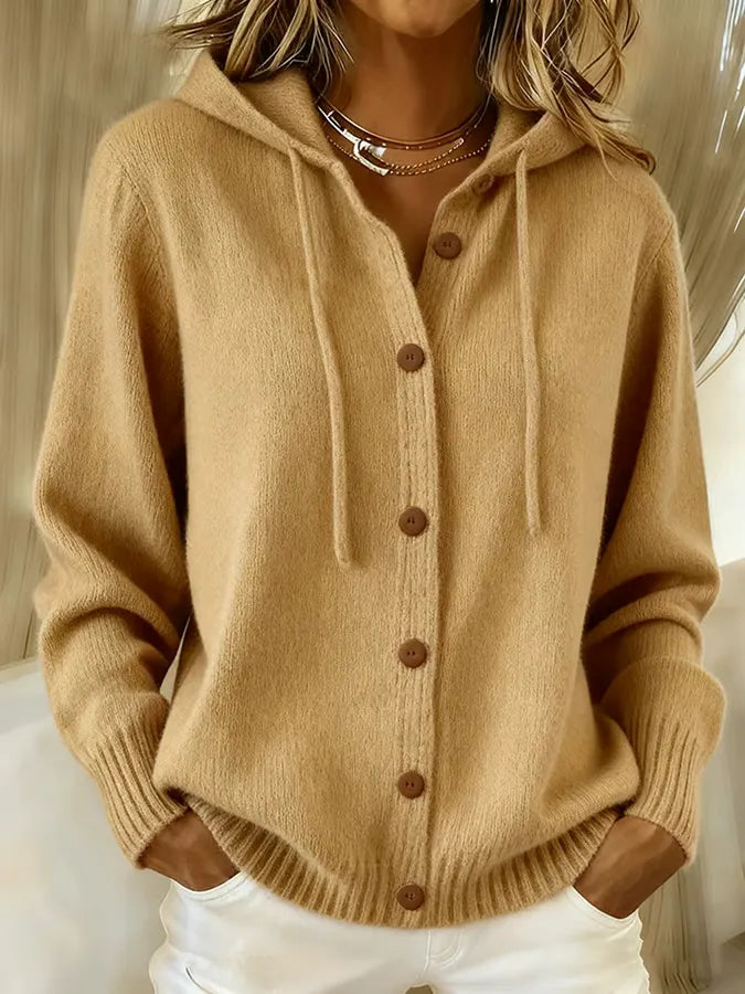 Sofía | Gilet en Maille à Capuche et Boutons