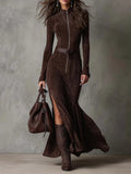 Montserrat | Robe Longue Marron Ceinturée