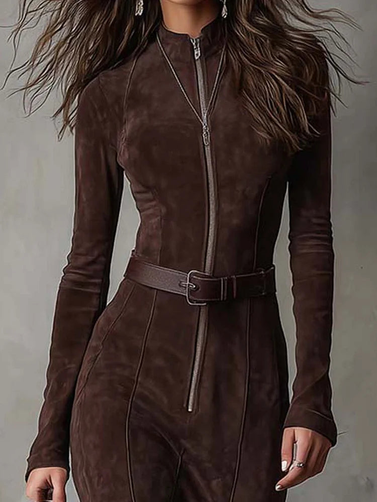 Montserrat | Robe Longue Marron Ceinturée