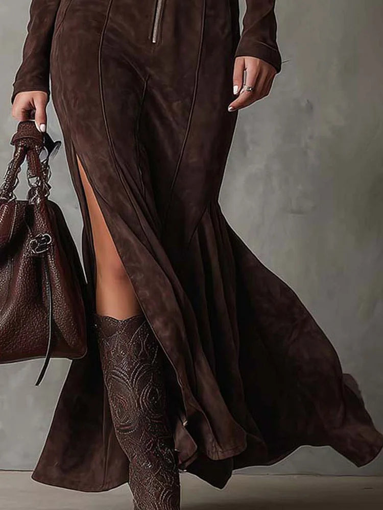 Montserrat | Robe Longue Marron Ceinturée