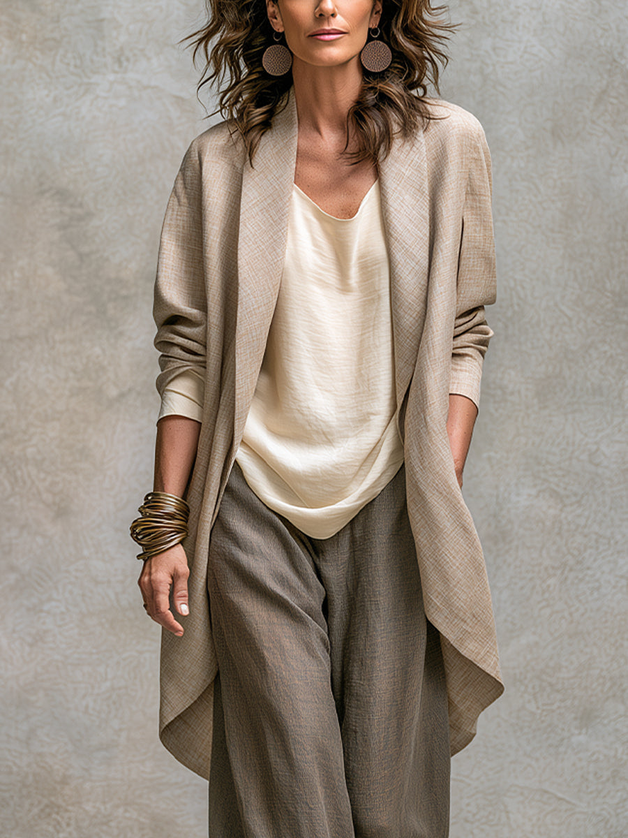 Flaminia | Completo Tre Pezzi con Pantalone Palazzo, Beige e Grigio