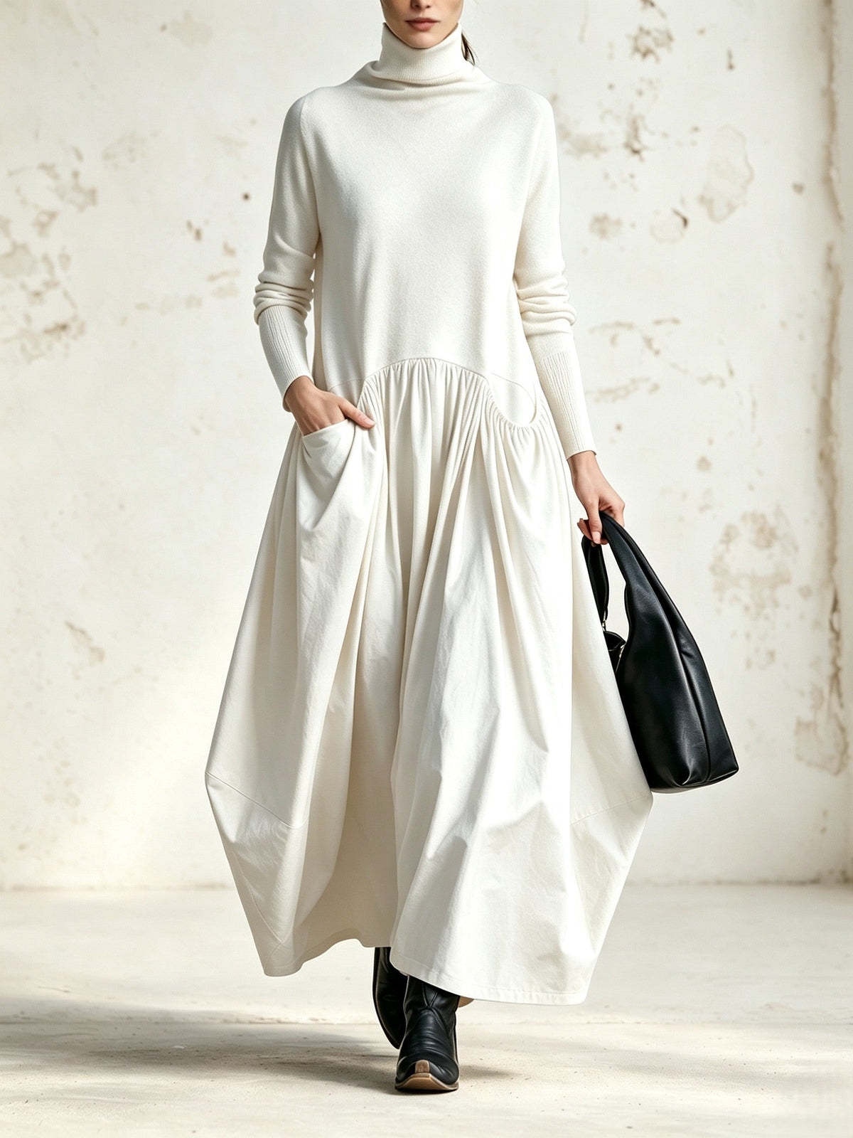 Mercedes | Robe Longue à Col Montant