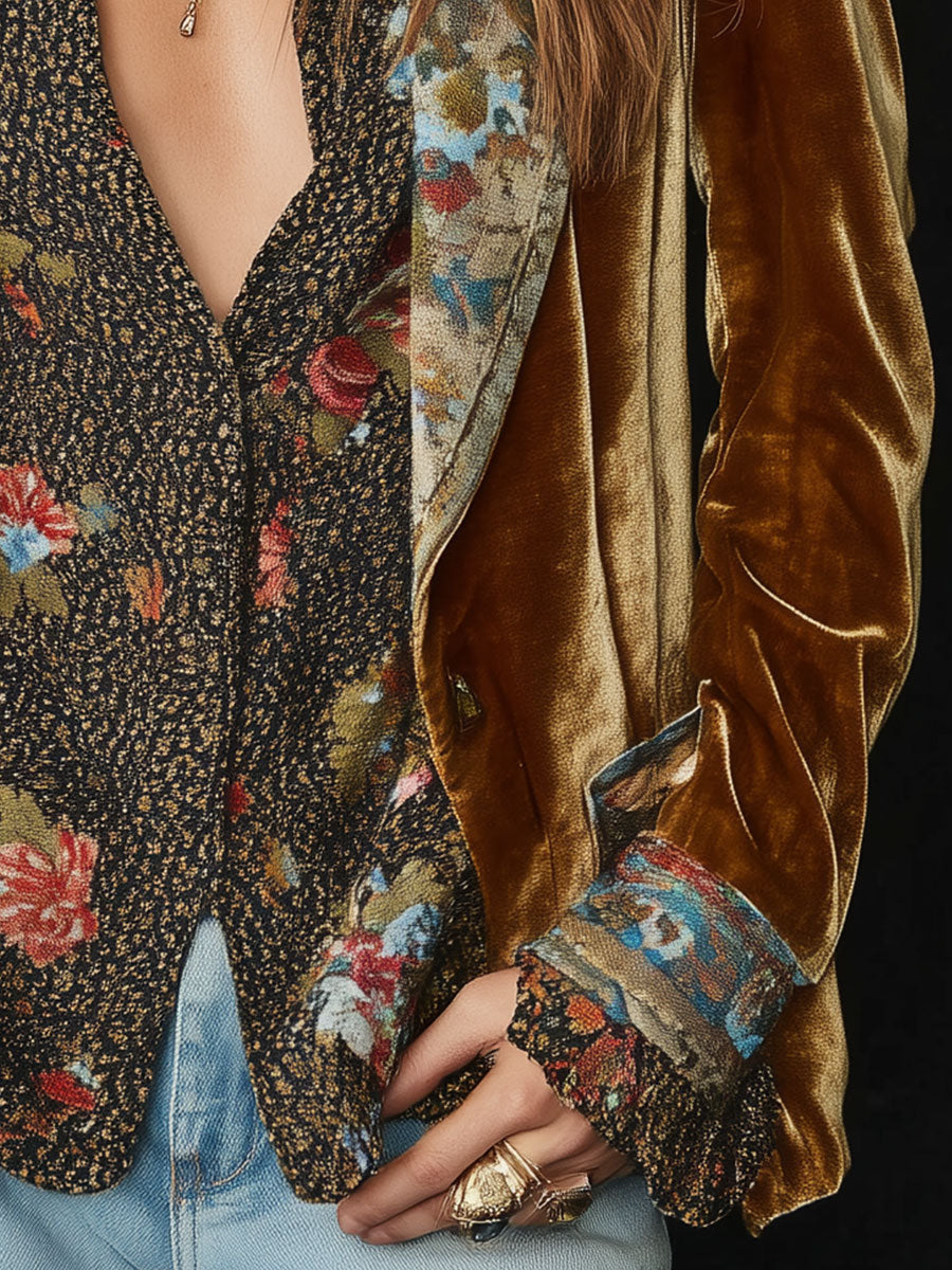 Laura | Blazer Patchwork à Imprimé Floral Vintage