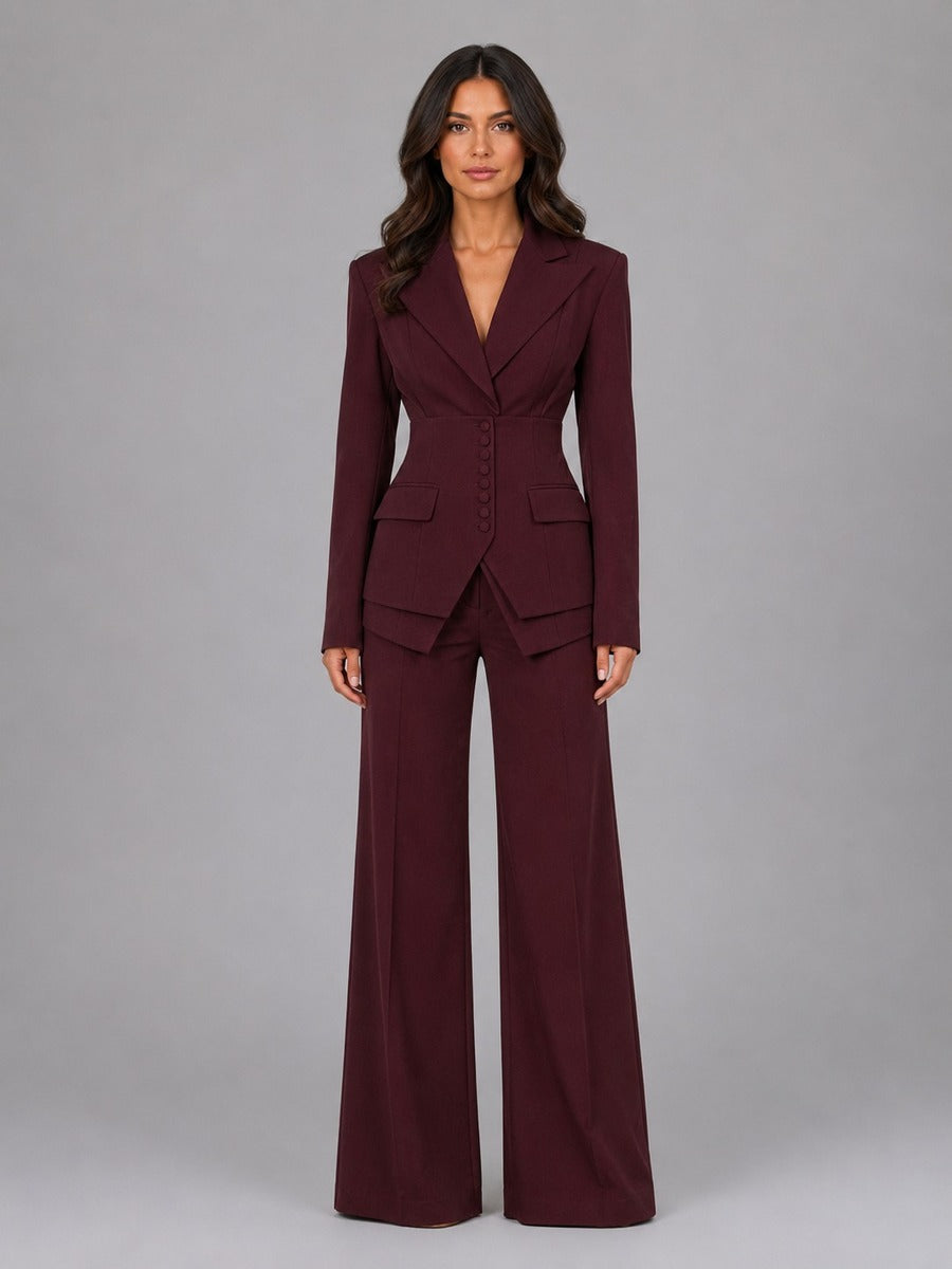 Anselma | Completo Due Pezzi con Blazer a Vita Segnata e Pantaloni a Palazzo