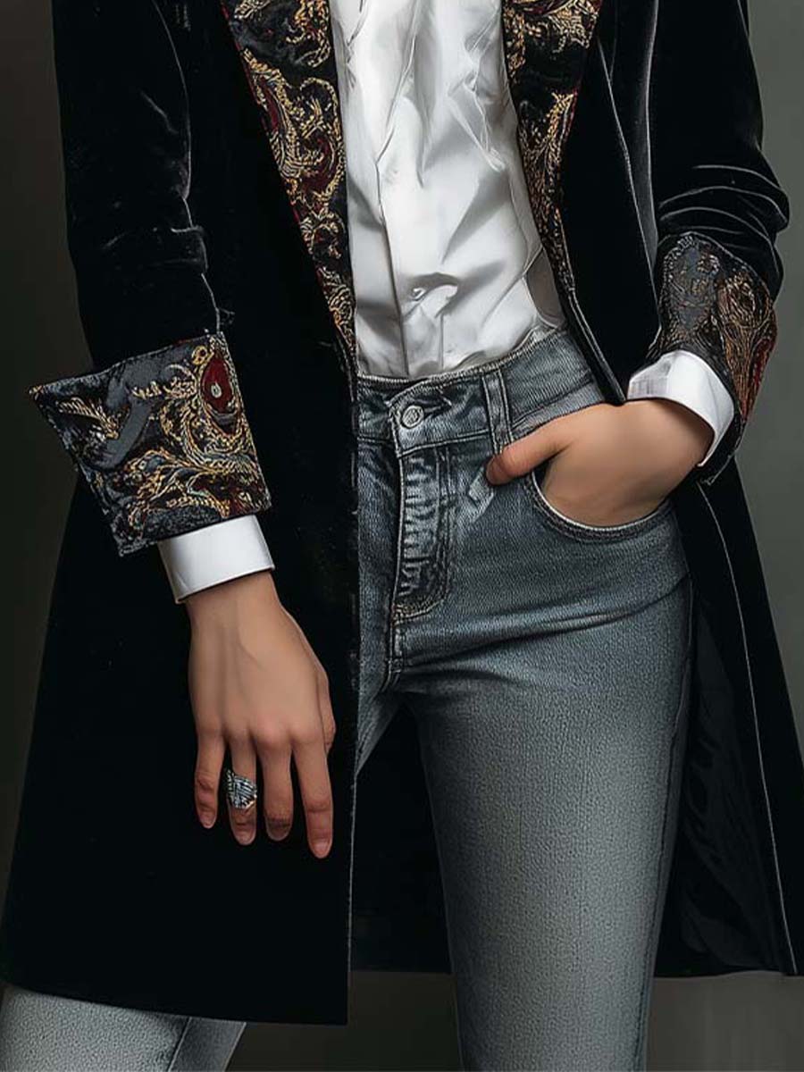 Dulce | Blazer Ajusté Imprimé Baroque Noir