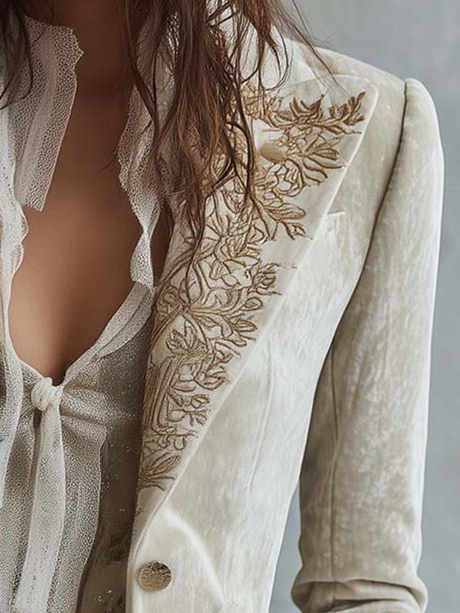 Francisca | Blazer Tailleur Brodé Ivoire