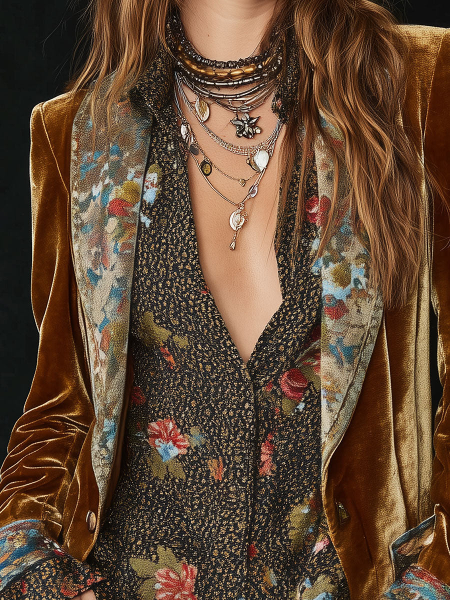 Laura | Blazer Patchwork à Imprimé Floral Vintage