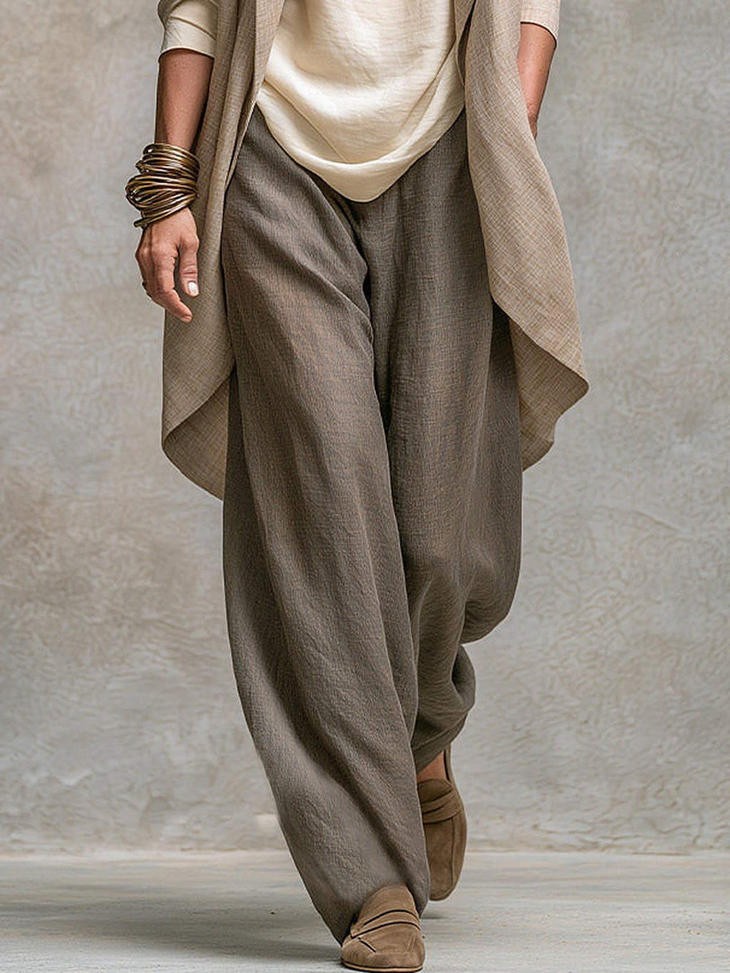 Flaminia | Completo Tre Pezzi con Pantalone Palazzo, Beige e Grigio