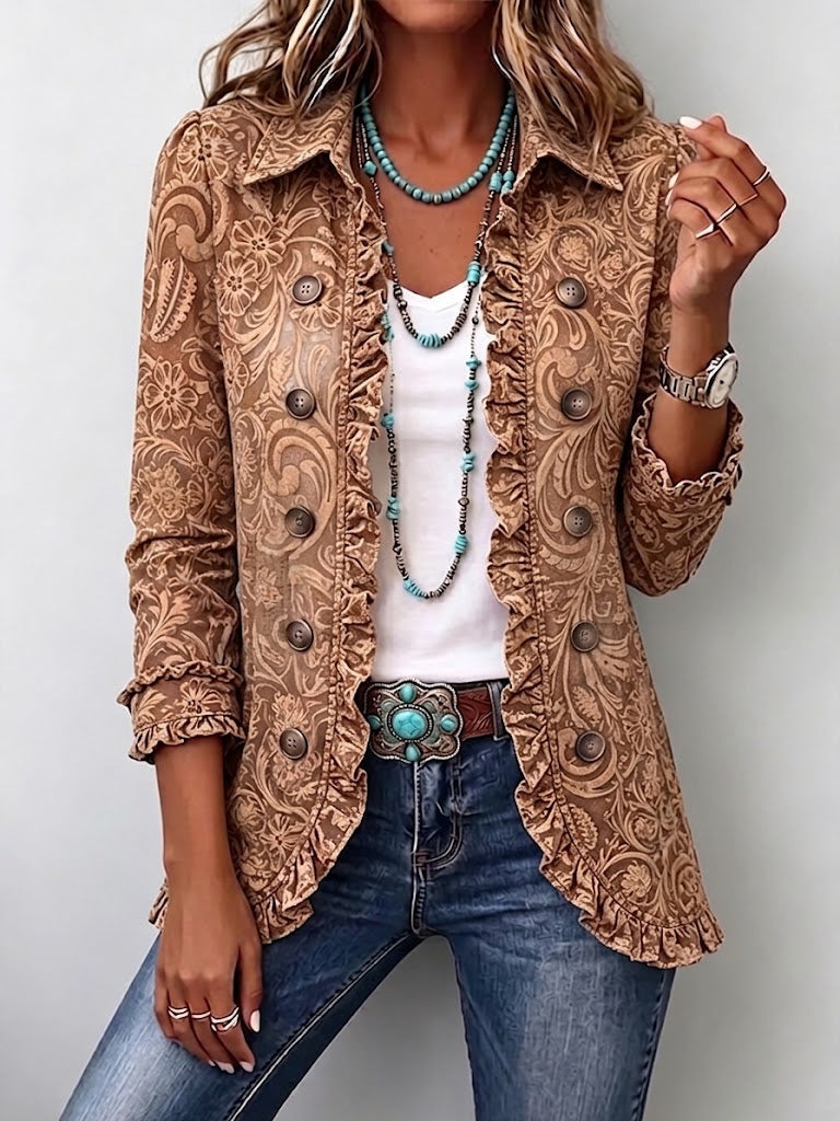 Lidia | Veste Florale Vintage à Volants