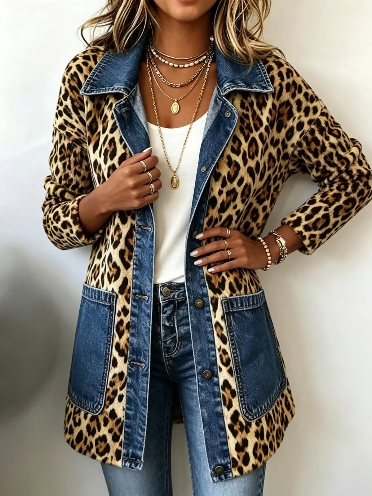 Eva | Veste Longue Léopard et Denim