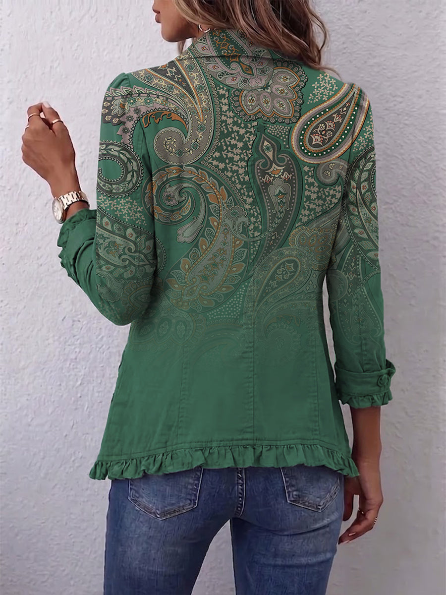 Celia | Veste Cachemire Verte à Volants