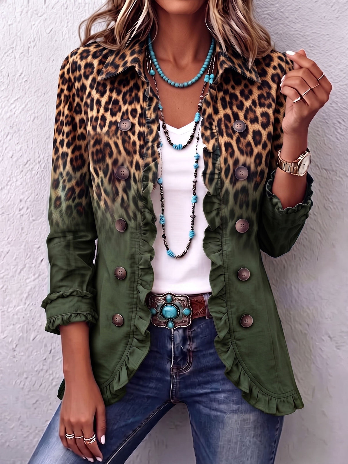 Isabel | Blazer Léopard Dégradé à Volants