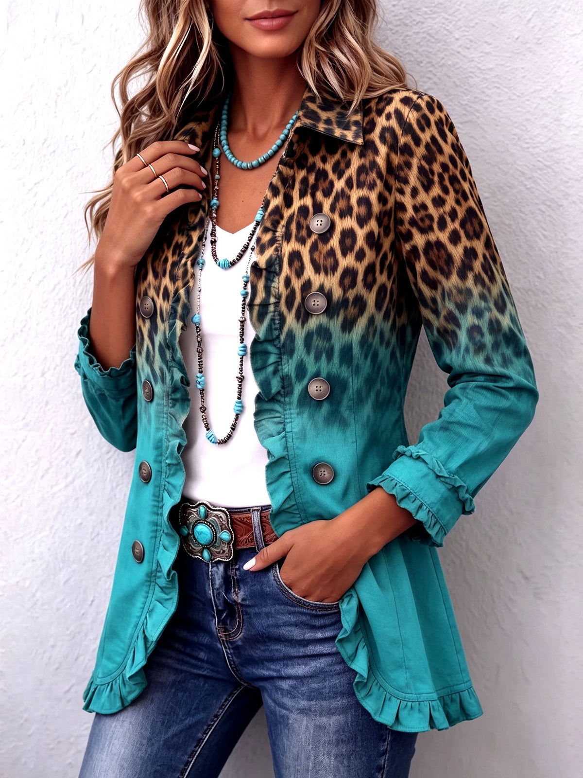 Isabel | Blazer Léopard Dégradé à Volants