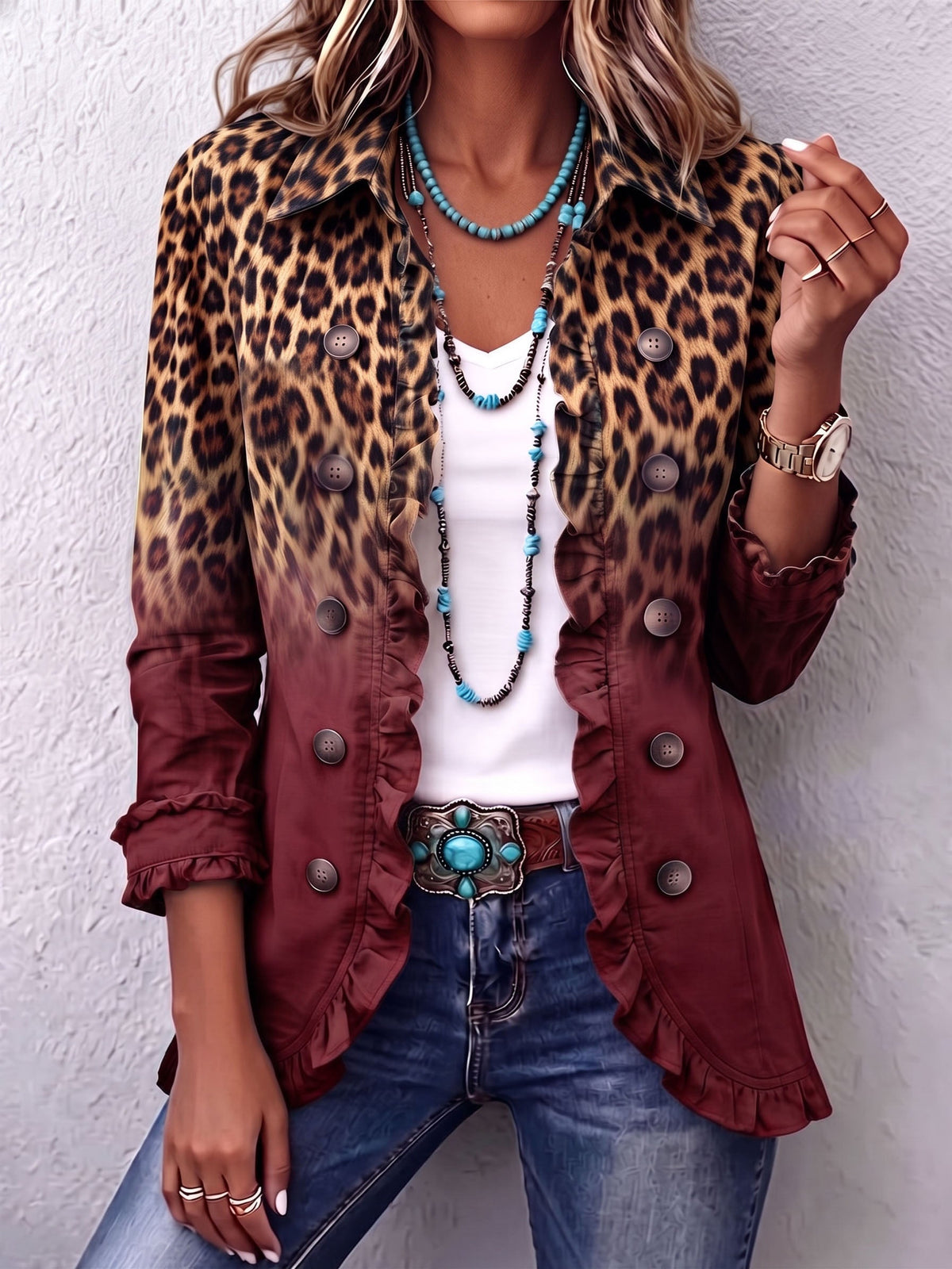 Isabel | Blazer Léopard Dégradé à Volants