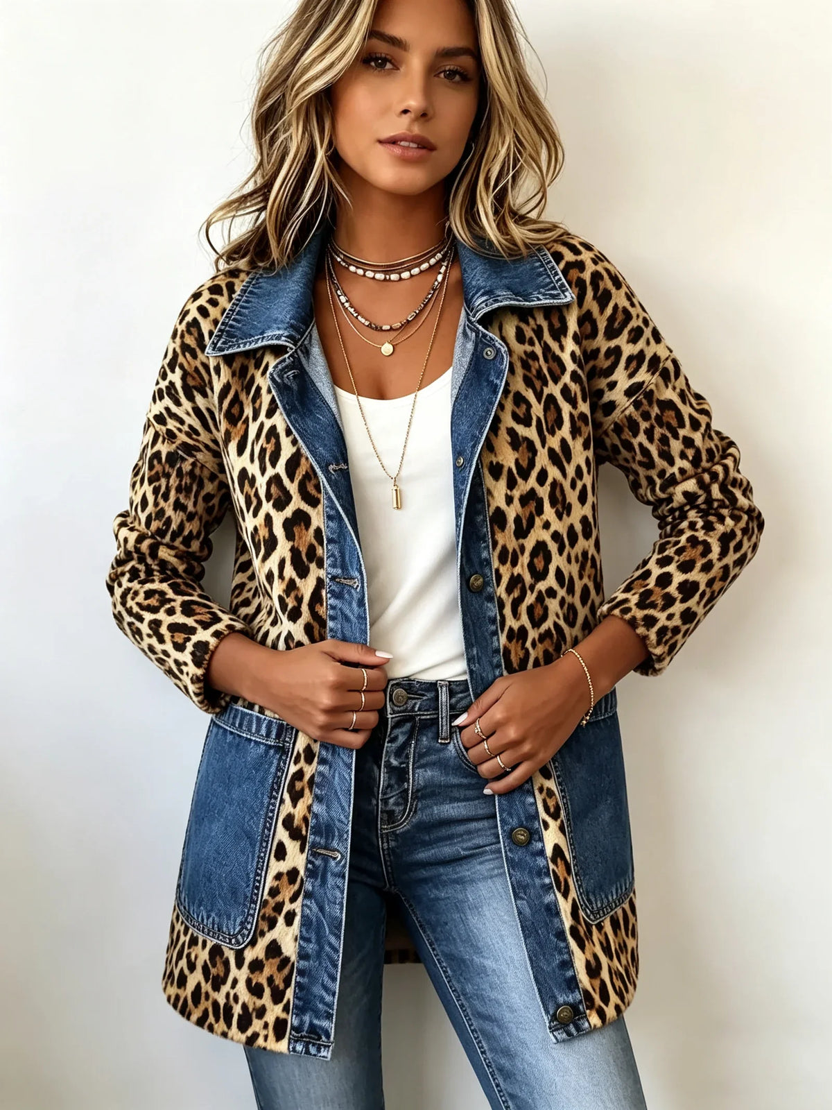 Eva | Veste Longue Léopard et Denim