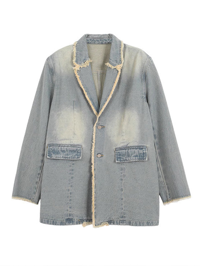 Hortensia | Blazer Vintage à Bords Effilochés