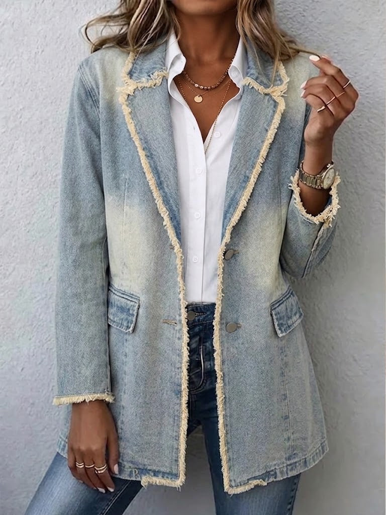 Hortensia | Blazer Vintage à Bords Effilochés