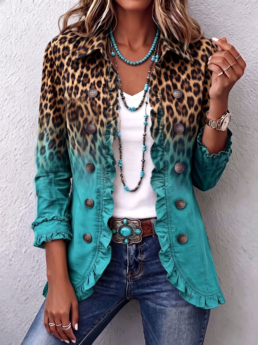 Isabel | Blazer Léopard Dégradé à Volants