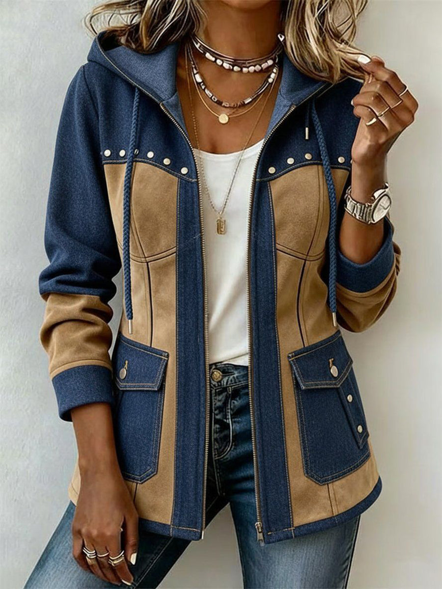 Alicia | Veste à Capuche Marine et Camel