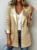 Daniela | Blazer en Maille Dorée à Liserés en Simili Cuir