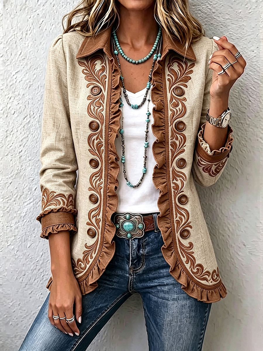 Azahara | Veste Florale Brodée à Volants