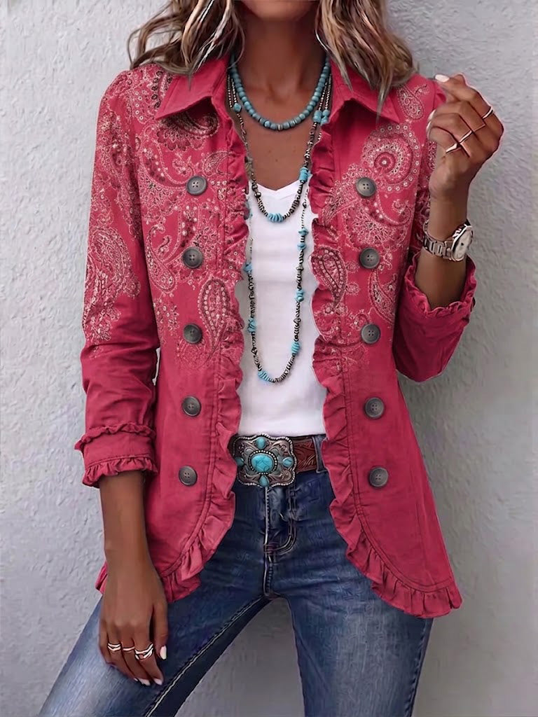 Clara | Veste Cachemire Rose à Volants