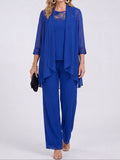 Prisca | Completo Tre Pezzi con Giacca in Chiffon e Pantaloni a Gamba Larga