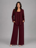 Zelinda | Completo Tre Pezzi con Giacca Aperta in Paillettes, Top e Pantaloni a Gamba Larga